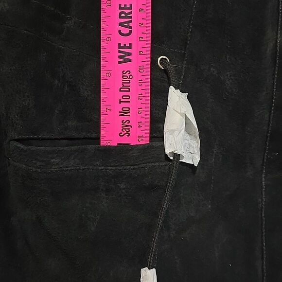 IMAN Suede Leather Moto Jacket 2X Cinch Gold Glam Y2K Bomber Grunge Baddie Biker - Picture 6 of 13